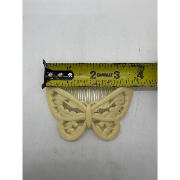 Vintage Small Butterfly Hair Side Comb Cream Plastic Styling Tool - Picture 3 of 3